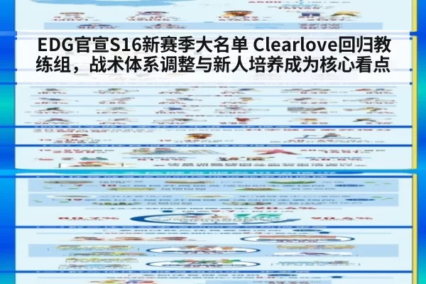 EDG官宣S16新赛季大名单 Clearlove回归教练组，战术体系调整与新人培养成为核心看点